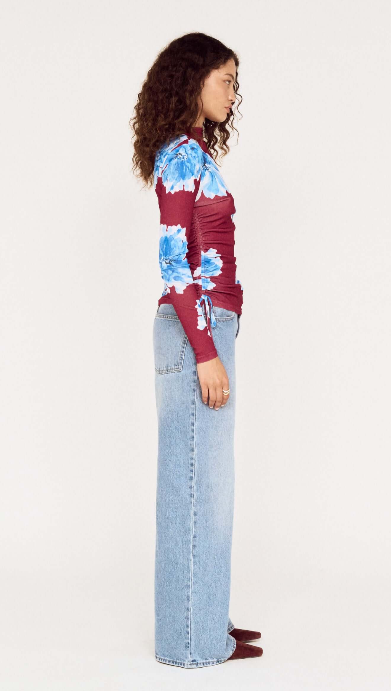 Mink Pink Fiorella Mesh Top | Wine/Blue Floral