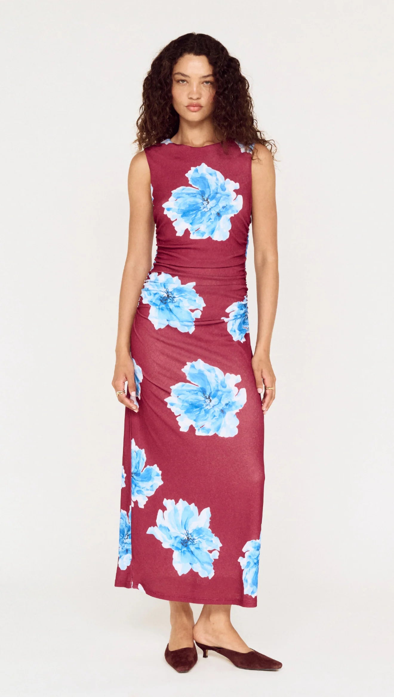 Mink Pink Fiorella Mesh Midi Dress | Wine/Blue Floral