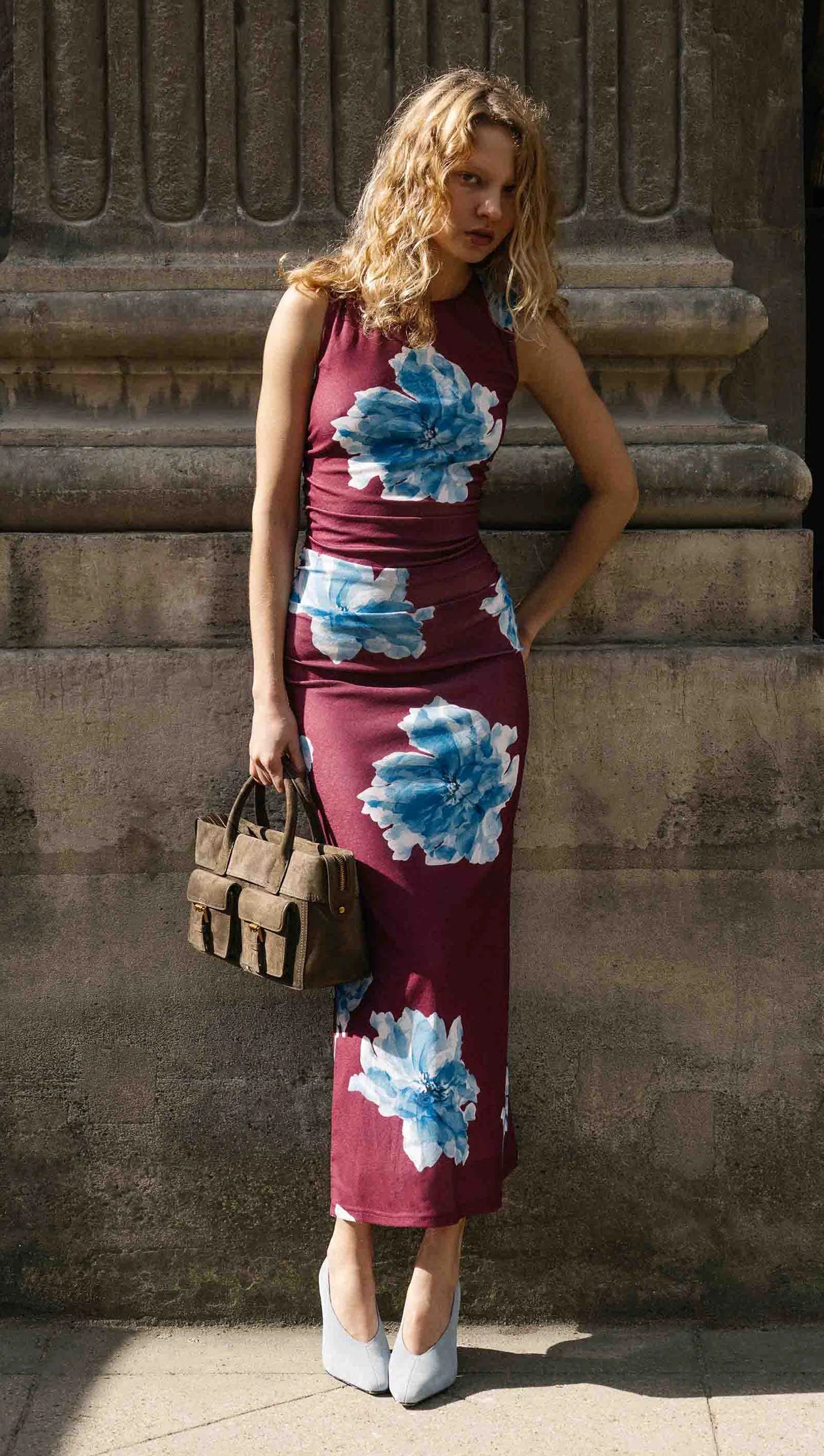 Mink Pink Fiorella Mesh Midi Dress | Wine/Blue Floral