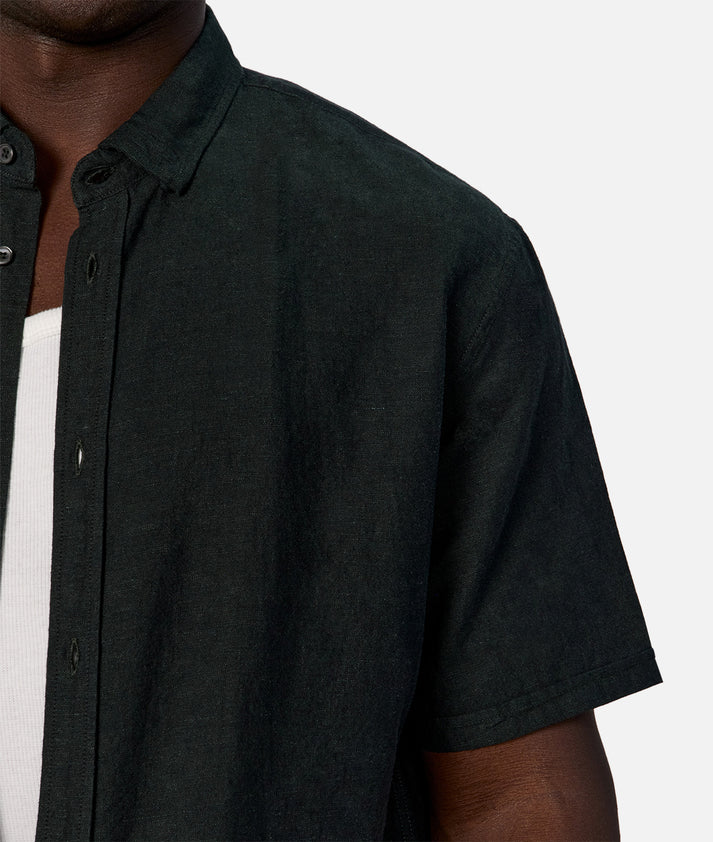 INDUSTRIE THE TENNYSON LINEN BLEND S/S SHIRT DARK PINE