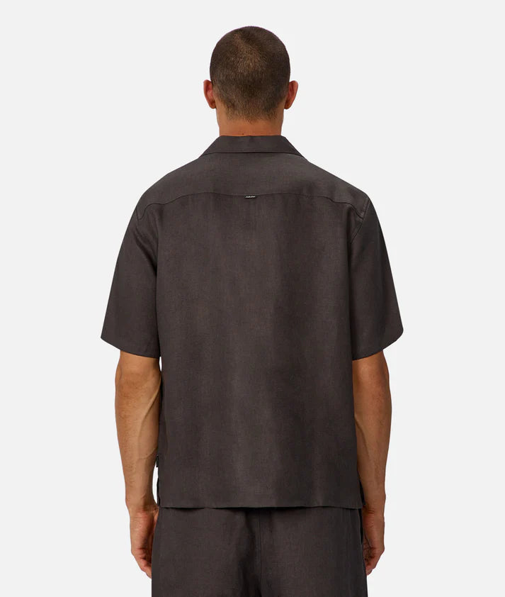 Industrie The Lusso Linen Short Sleeve Shirt | Cocoa