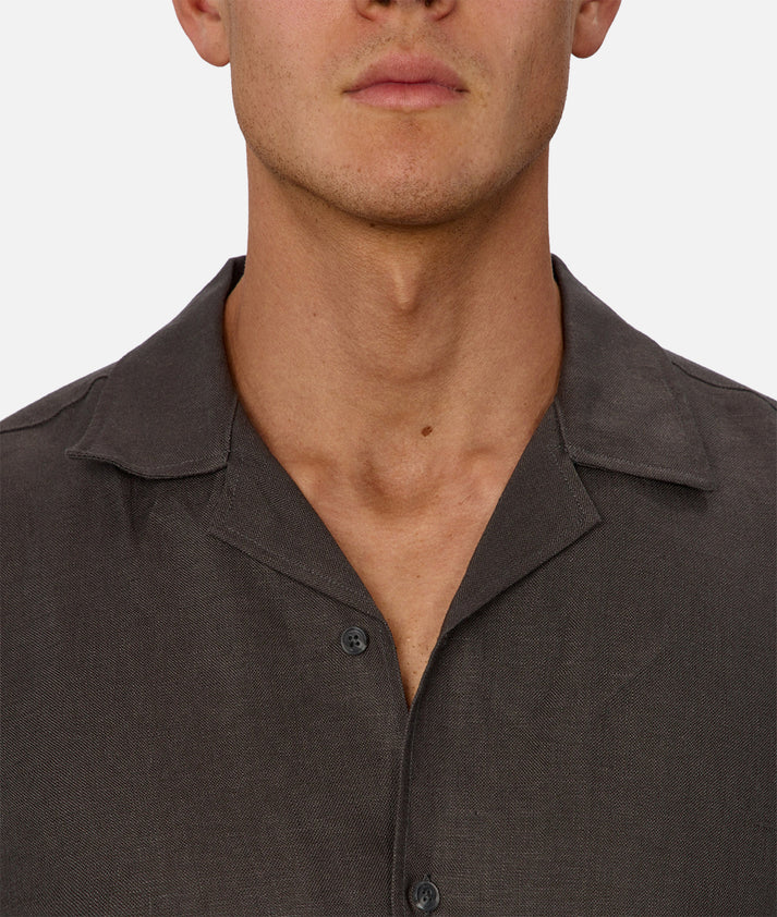 Industrie The Lusso Linen Short Sleeve Shirt | Cocoa