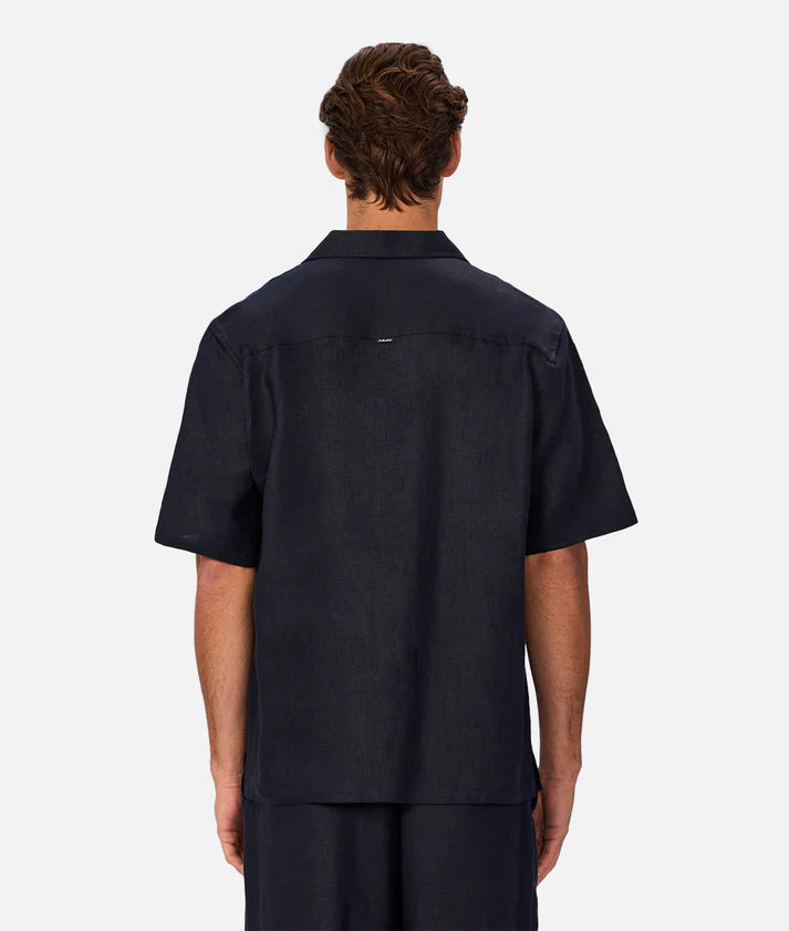 Industrie The Lusso Linen Short Sleeve Shirt | Ink