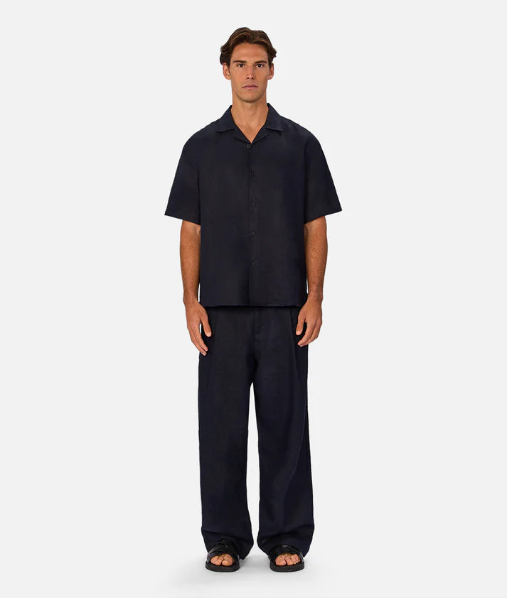 Industrie The Lusso Linen Short Sleeve Shirt | Ink