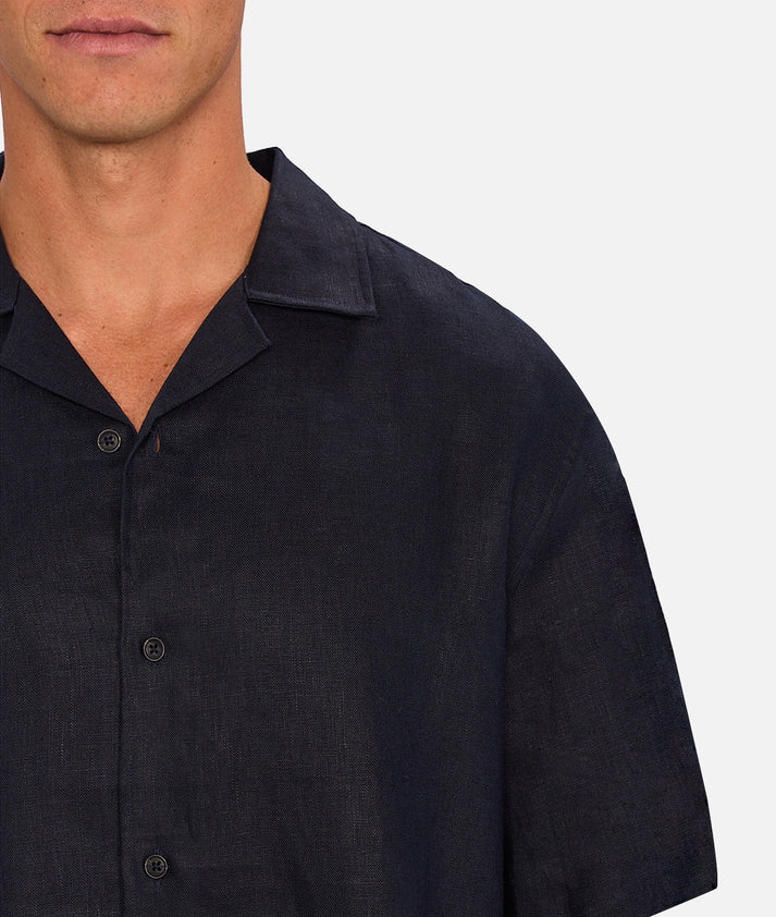 Industrie The Lusso Linen Short Sleeve Shirt | Ink