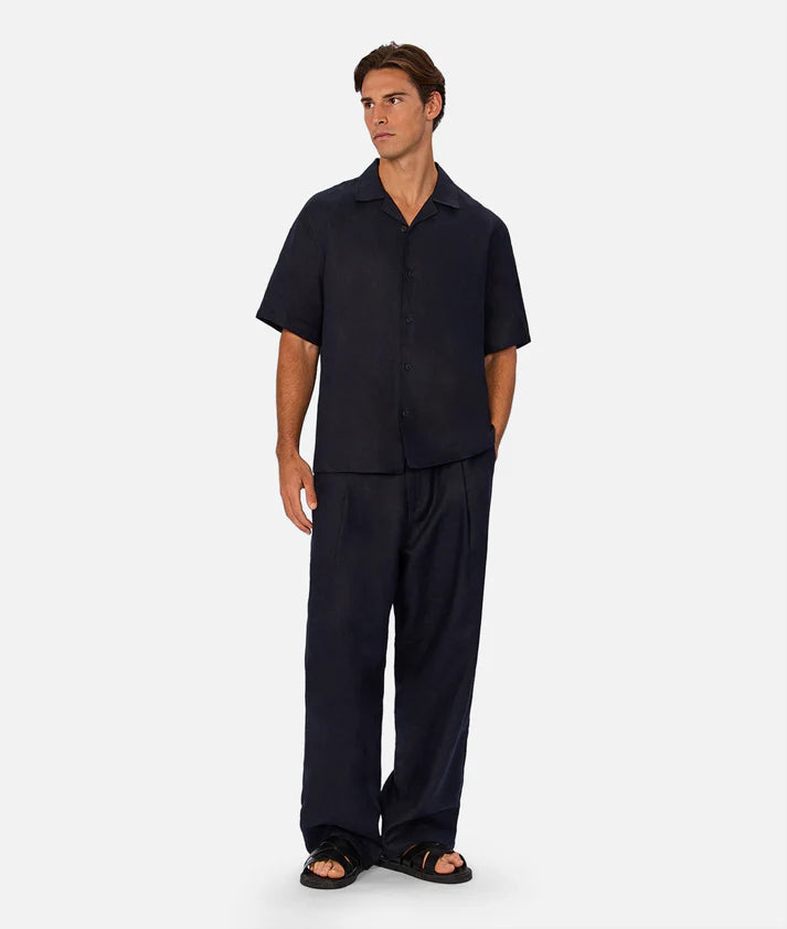 Industrie The Lusso Linen Short Sleeve Shirt | Ink