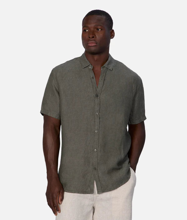 INDUSTRIE THE TRINIDAD LINEN BLEND SS SHIRT SHAMROCK