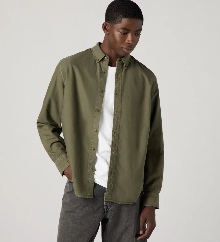 LEVIS AUTHENTIC BUTTON DOWN SHIRT CYCLE OLIVE GARMENT DYE
