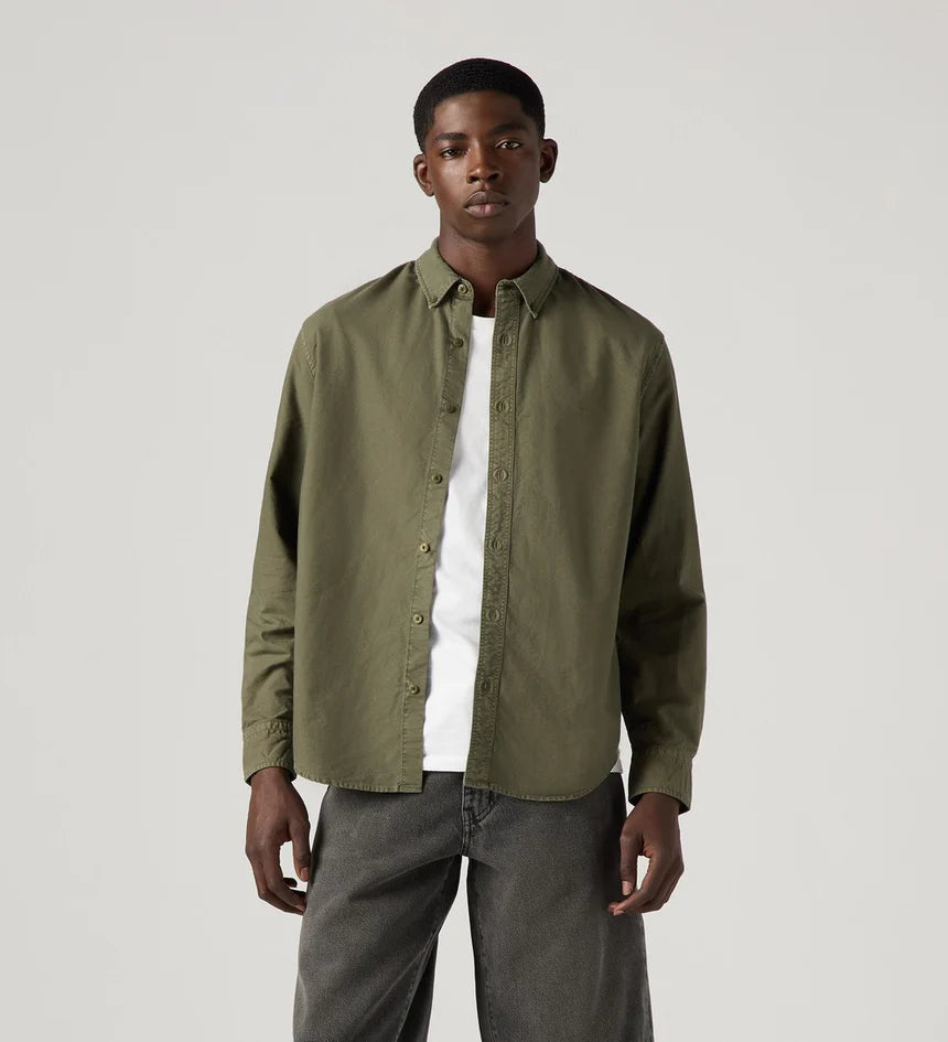 LEVIS AUTHENTIC BUTTON DOWN SHIRT CYCLE OLIVE GARMENT DYE