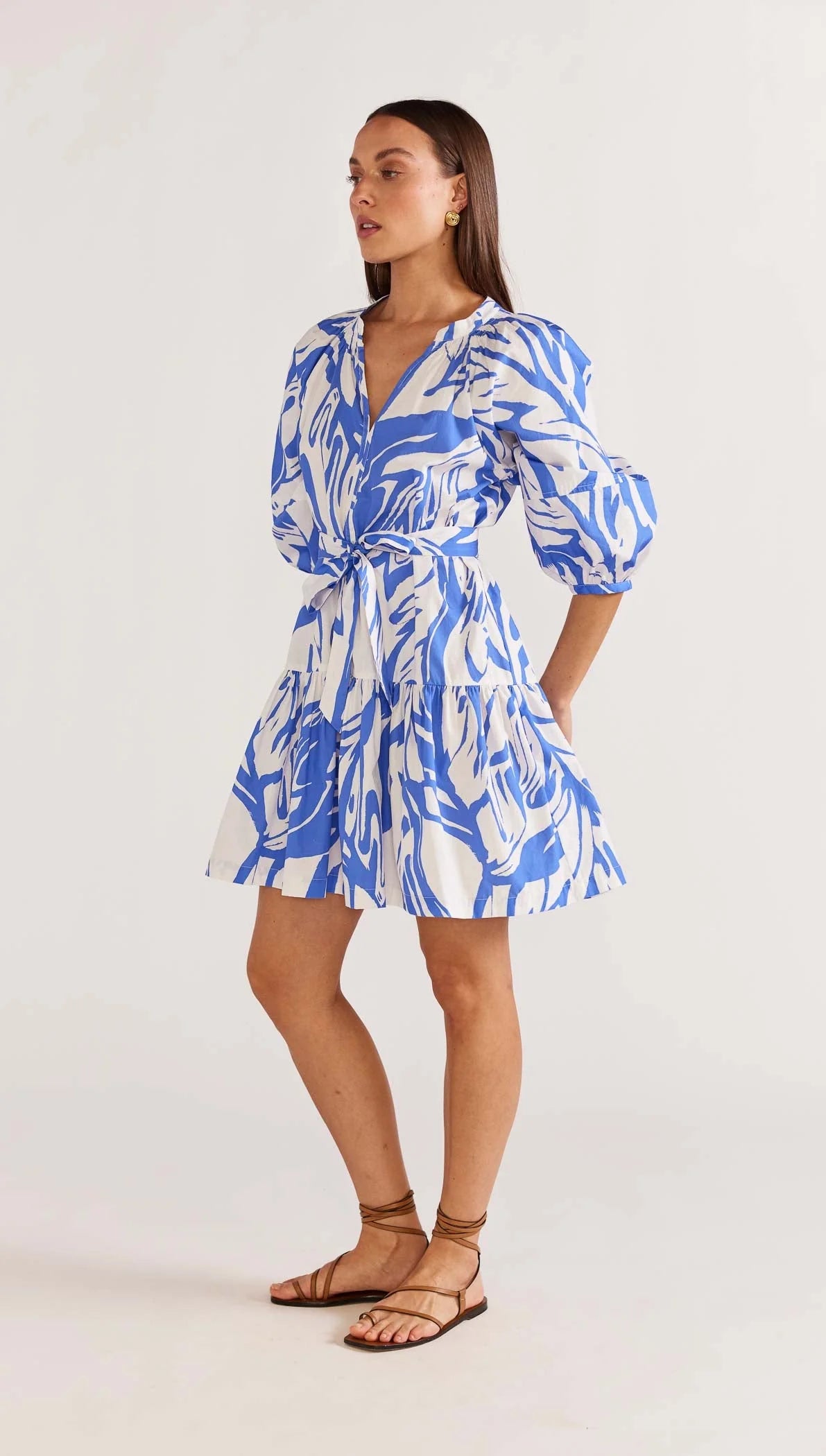 STAPLE THE LABEL MARIELLA SMOCK DRESS WHITE/BLUE