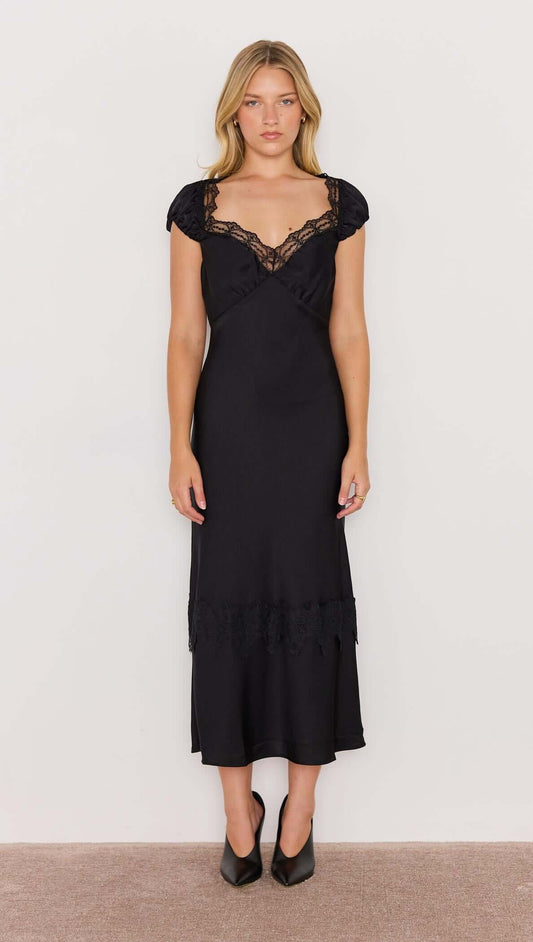 MINK PINK MOMENTO BIAS MIDI DRESS BLACK