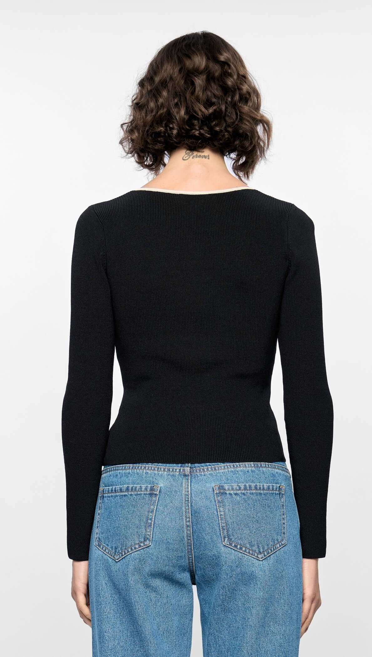 STAPLE THE LABEL NOELLE KNIT TOP BLACK/CREAM