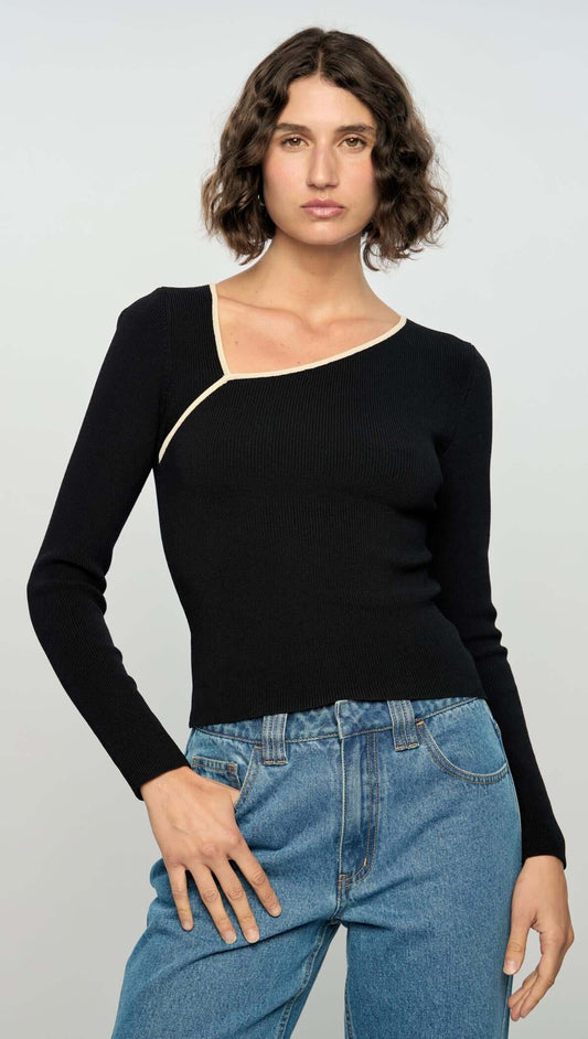 STAPLE THE LABEL NOELLE KNIT TOP BLACK/CREAM