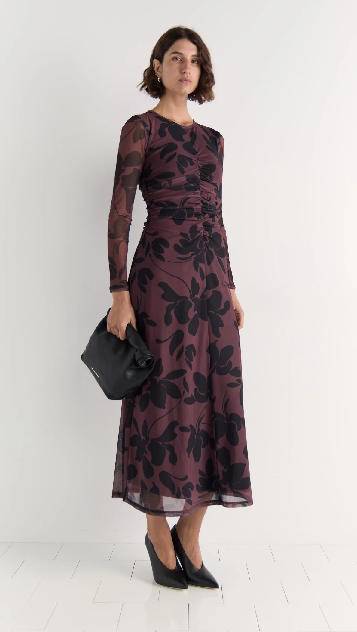 STAPLE THE LABEL OLINA MESH MAXI DRESS ABSTRACT FLORAL