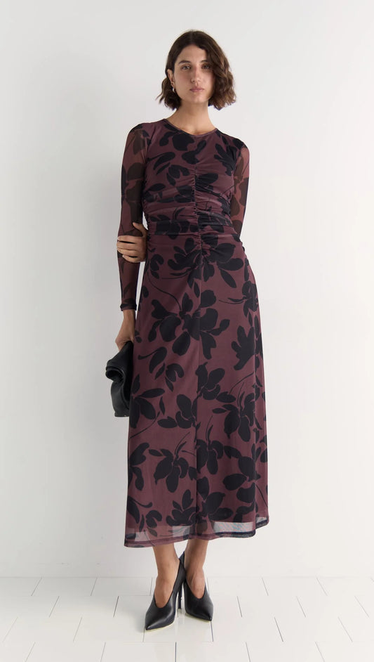 STAPLE THE LABEL OLINA MESH MAXI DRESS ABSTRACT FLORAL