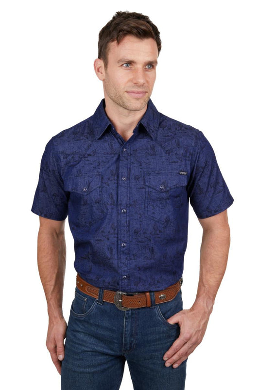 PURE WESTERN MENS DREW SS SHIRT DENIM