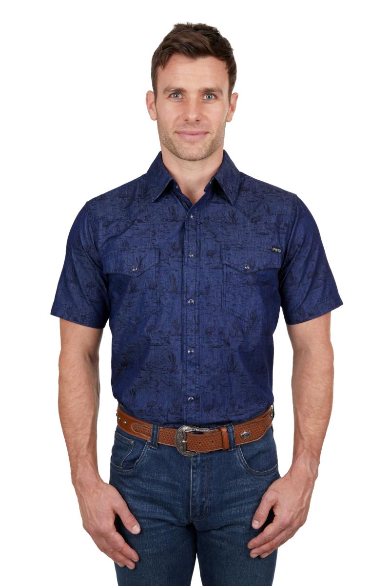 PURE WESTERN MENS DREW SS SHIRT DENIM