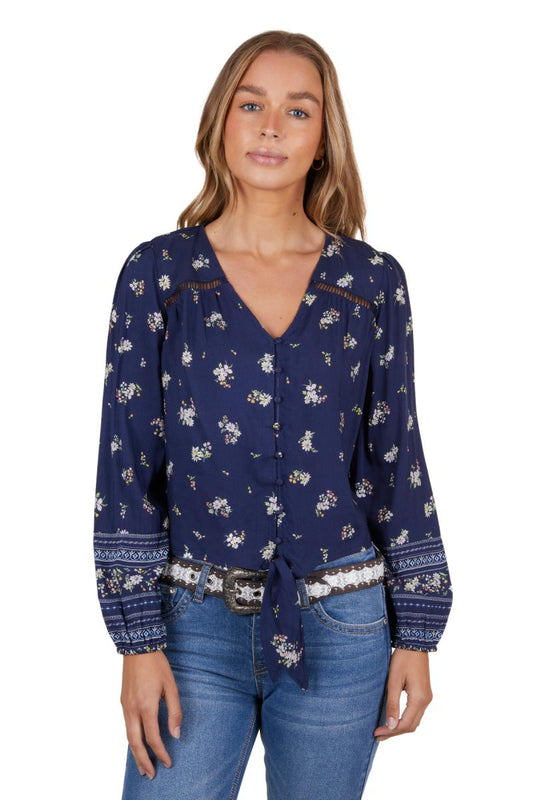 PURE WESTERN WOMENS AMBER BLOUSE NAVY