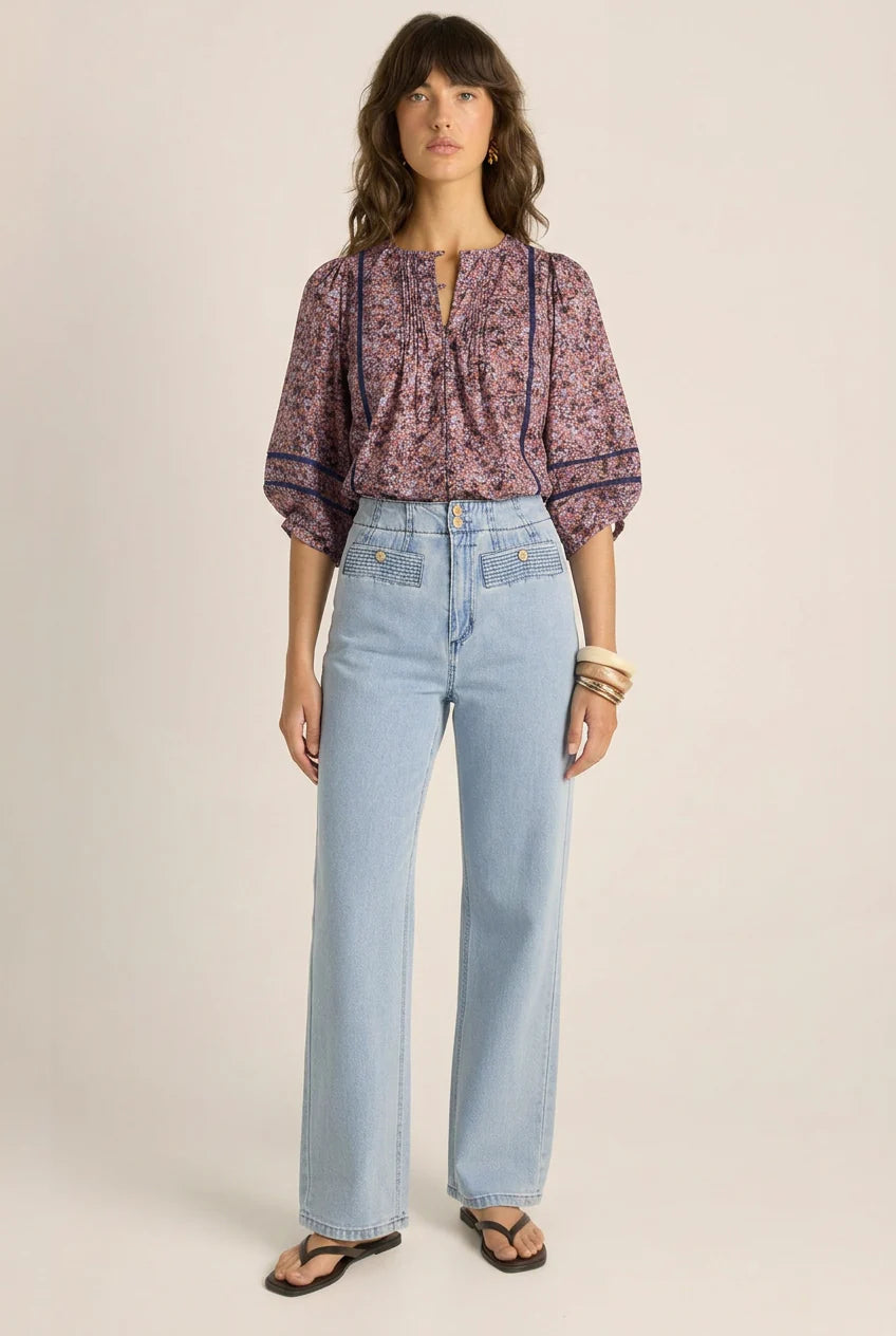 Fate+Becker Alaia Print Lace Insert Blouse | Ditzy