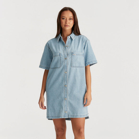 RIDERS SARA DENIM SHIRT DRESS BLUE FADE