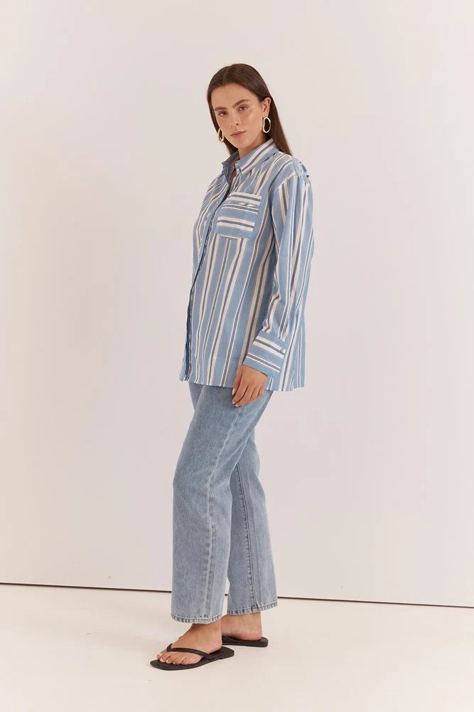 Sass Nyx Piped Stripe Shirt | Blue Stripe