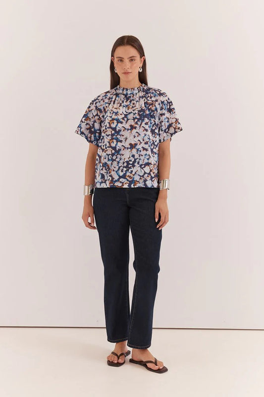 Sass Anika Frill Neck Blouse | Violet Floral