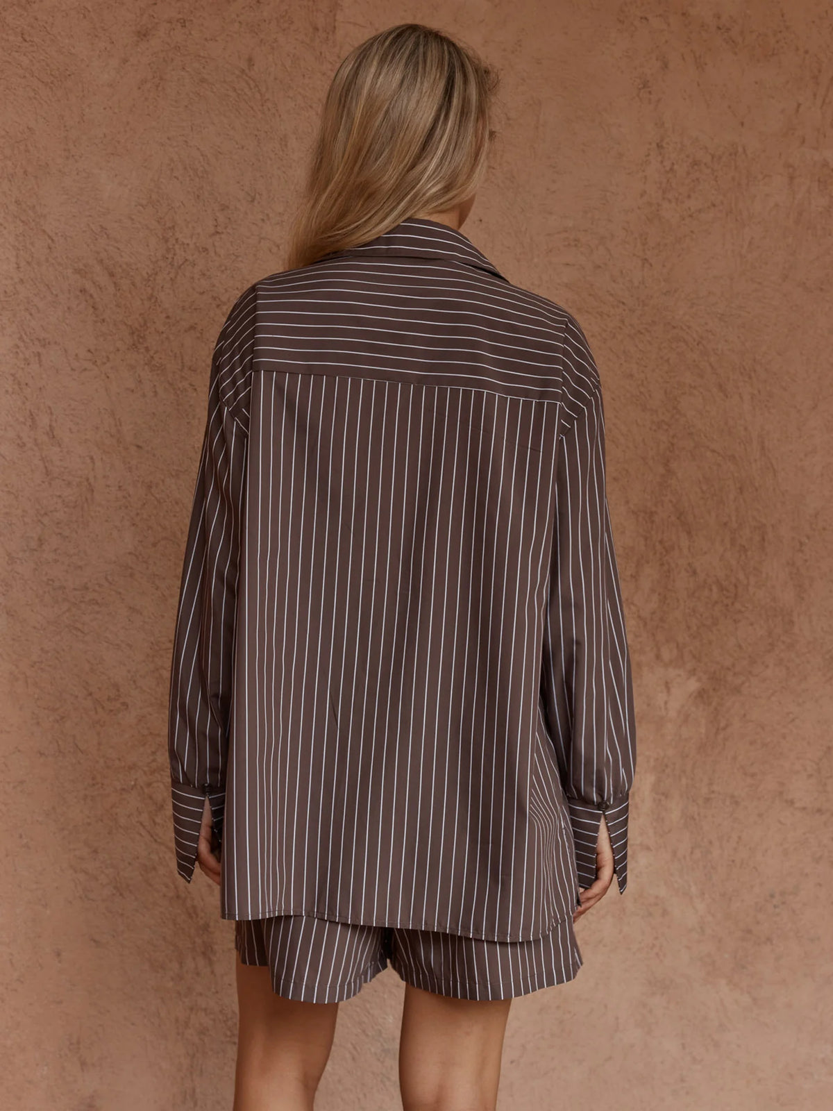 Sass Marty Piped Stripe Shirt | Chocolate Stripe
