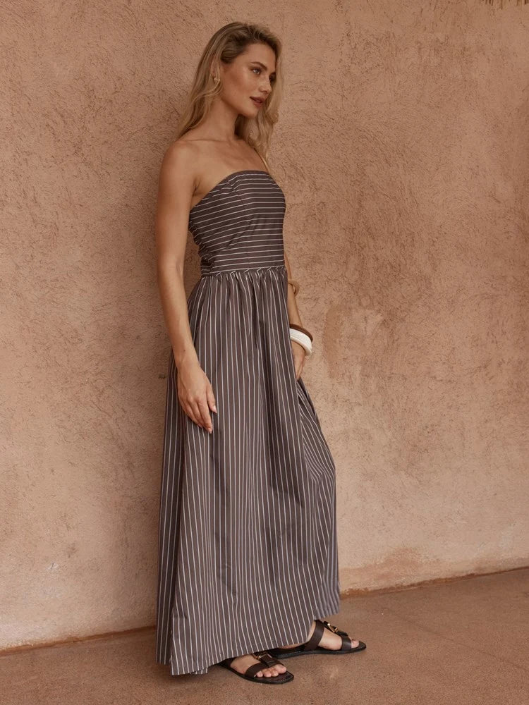 Sass Everley Strapless Dress | Chocolate Stripe