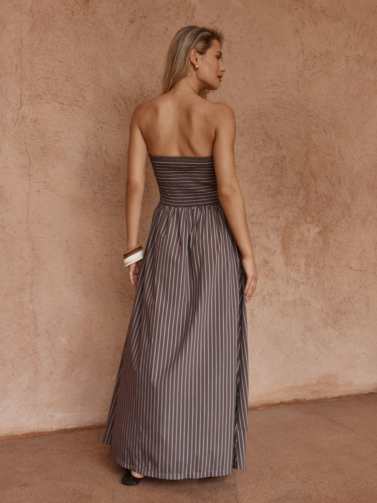 Sass Everley Strapless Dress | Chocolate Stripe