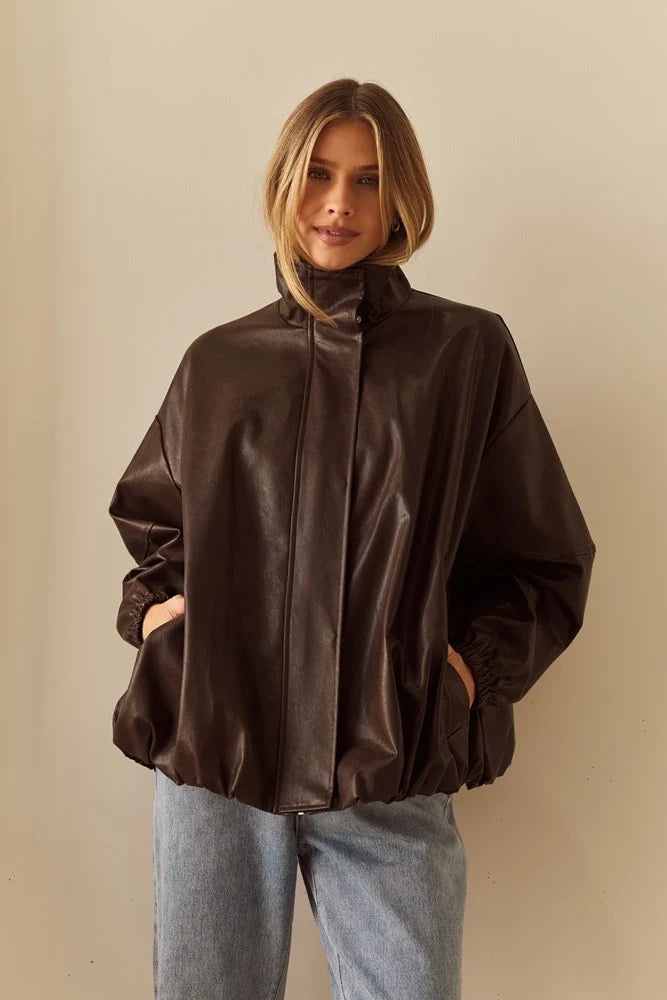 Sass Milo Leather Look Bomber | Chocolate