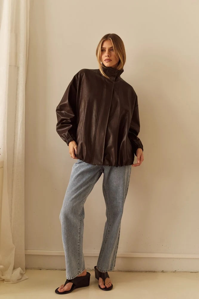 Sass Milo Leather Look Bomber | Chocolate