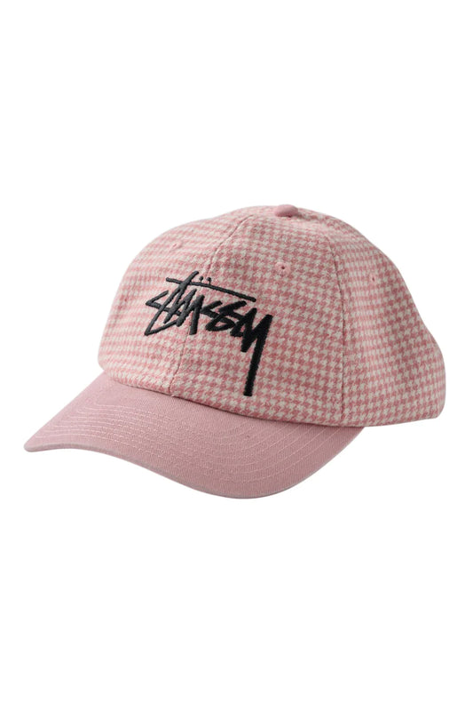 STUSSY STOCK HOUNDSTOOTH LOW PRO CAP WASHED PINK