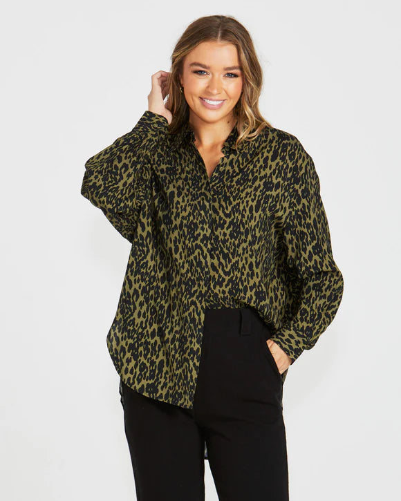 SASS THEO OVERSIZED SHIRT KHAKI ANIMAL