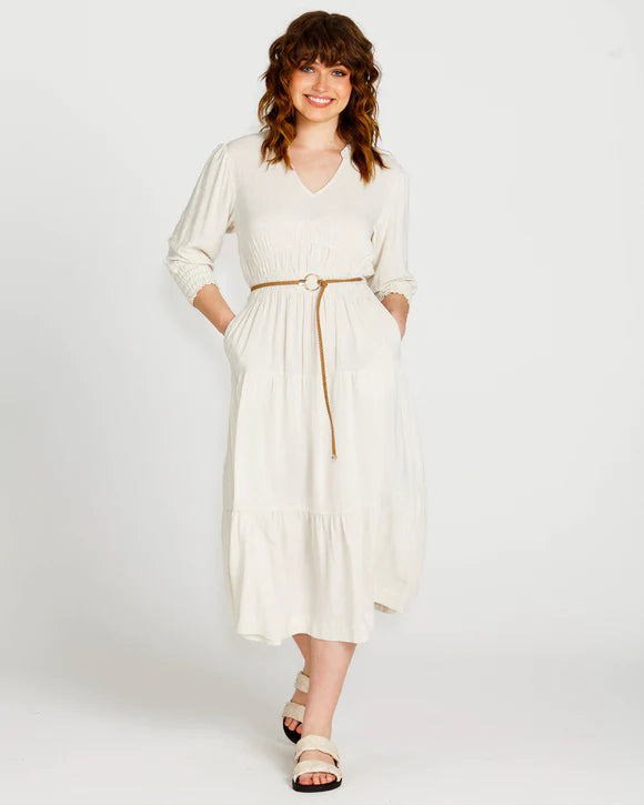 SASS PORTIA ELASTIC WAISTED FLOWY DRESS OATMEAL