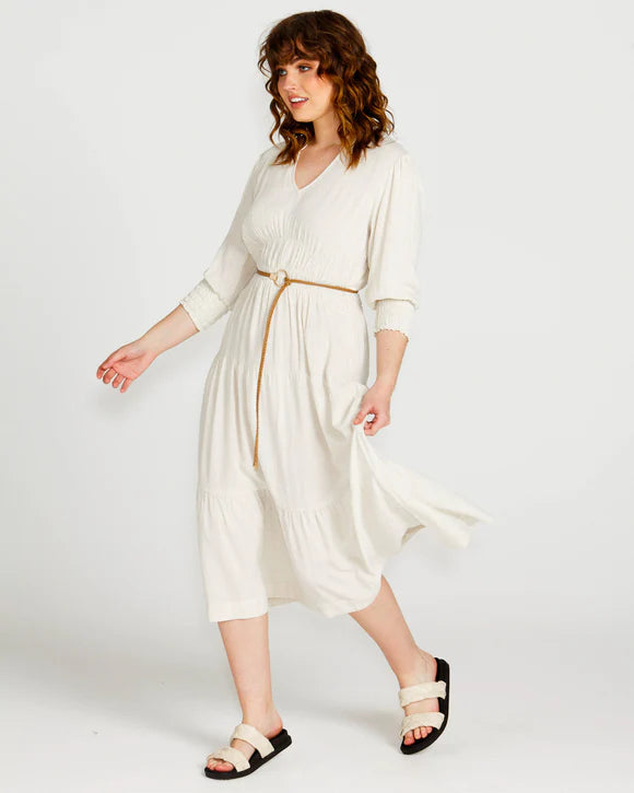 SASS PORTIA ELASTIC WAISTED FLOWY DRESS OATMEAL