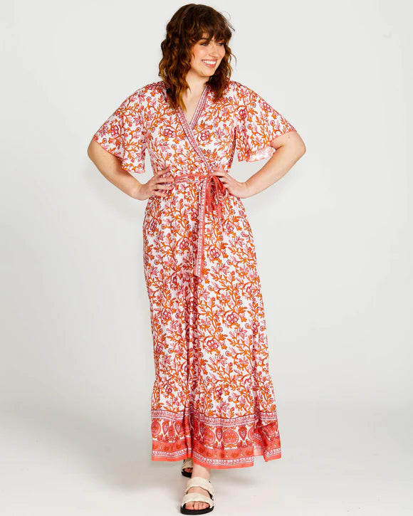 SASS ASHLEY MIDI WRAP DRESS PINK BLOSSOM