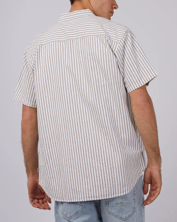 SILENT THEORY STRIPED LINEN SHIRT TAN