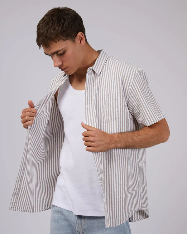 SILENT THEORY STRIPED LINEN SHIRT TAN