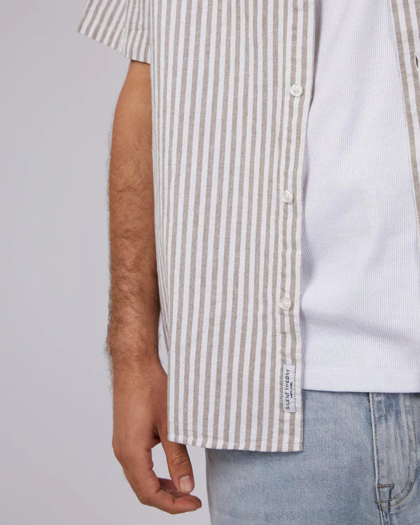 SILENT THEORY STRIPED LINEN SHIRT TAN