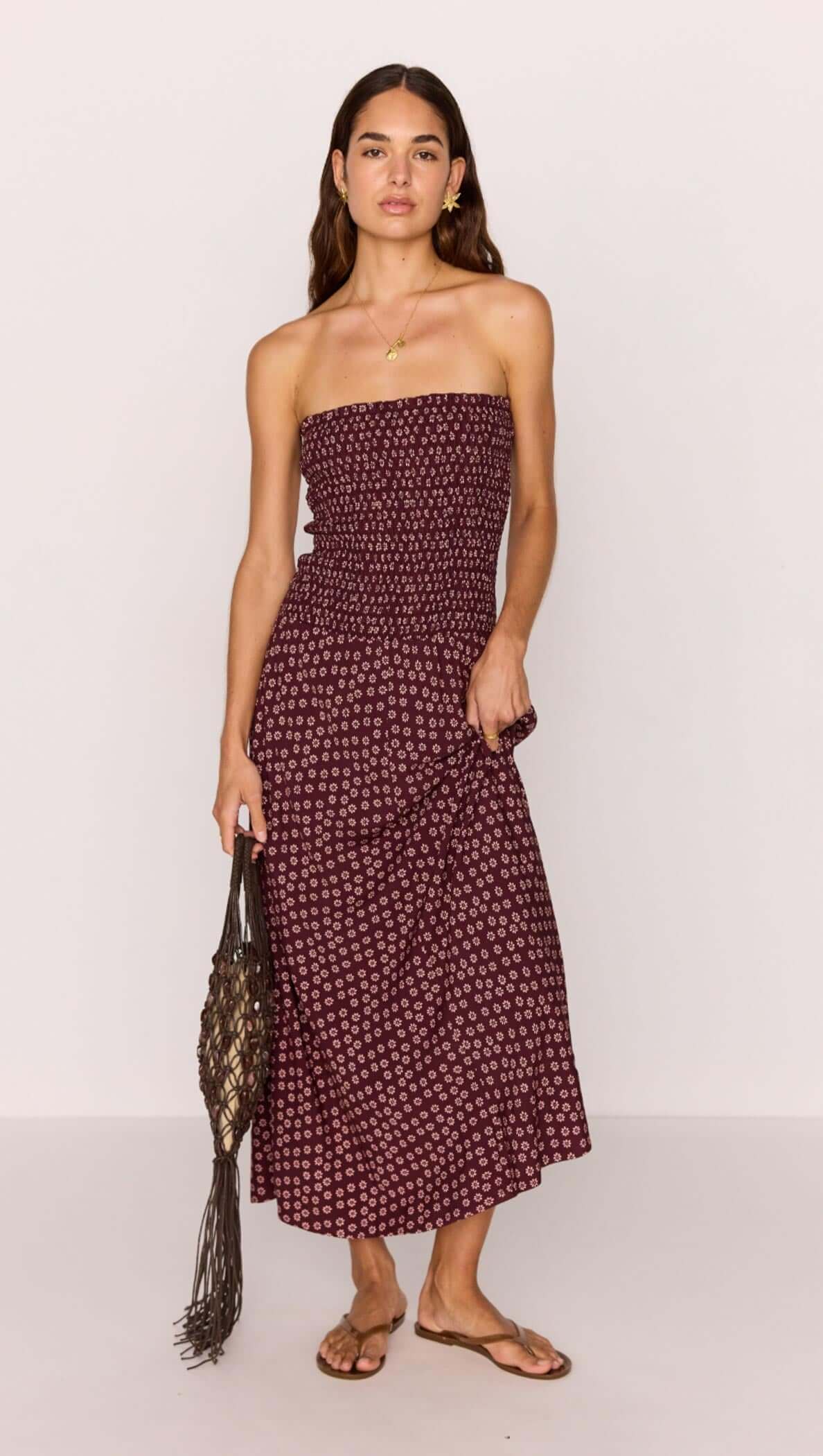 MINK PINK SIERRA RUCHED MAXI DRESS BURGUNDY FLORAL