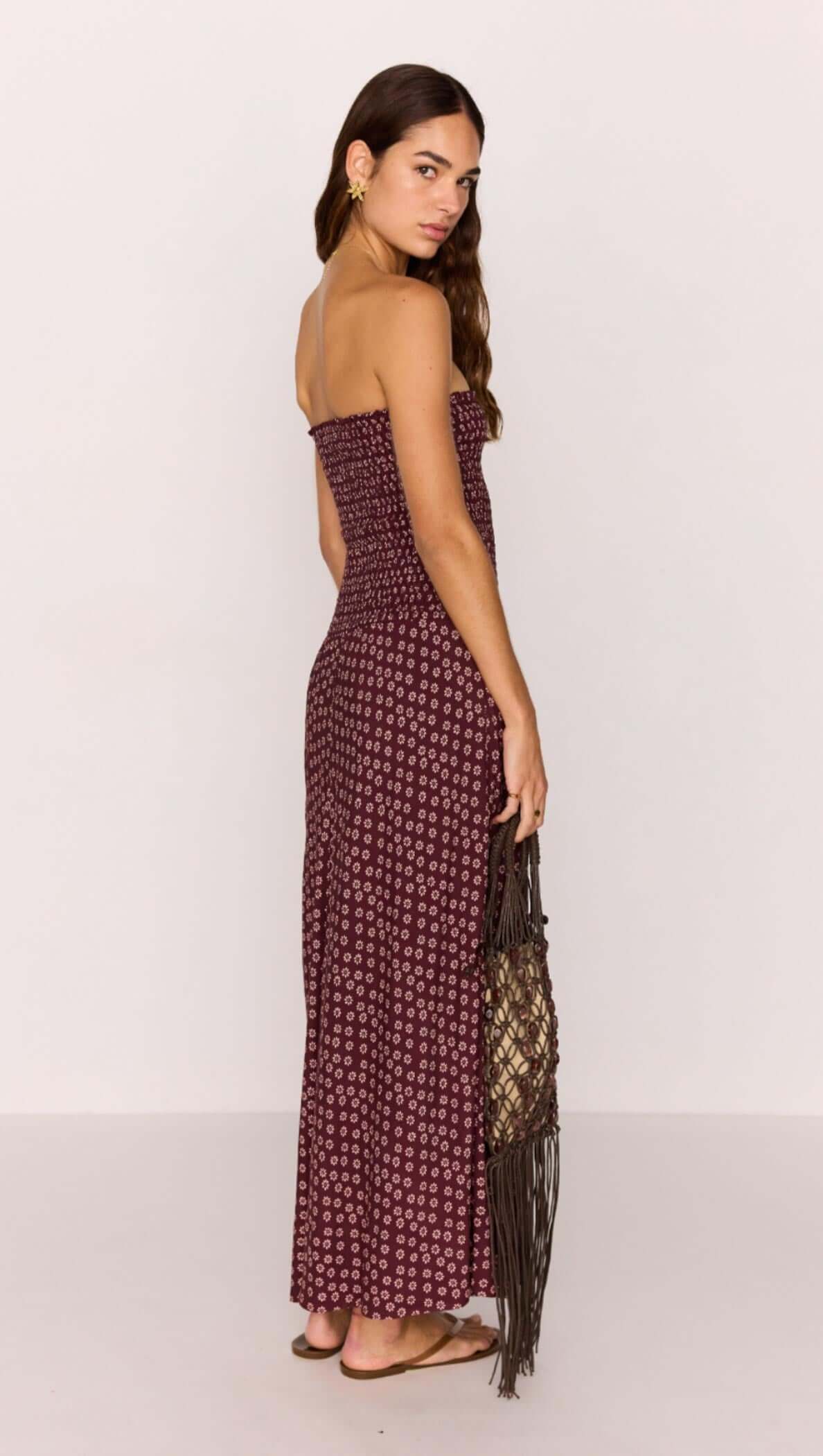 MINK PINK SIERRA RUCHED MAXI DRESS BURGUNDY FLORAL