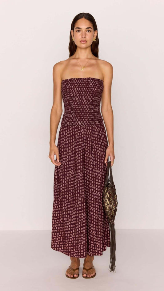 MINK PINK SIERRA RUCHED MAXI DRESS BURGUNDY FLORAL