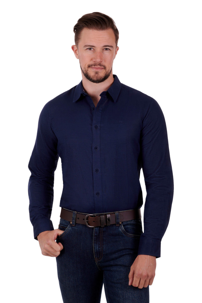 THOMAS COOK MENS LOUIS TAILORED LONG SLEEVE SHIRT NAVY