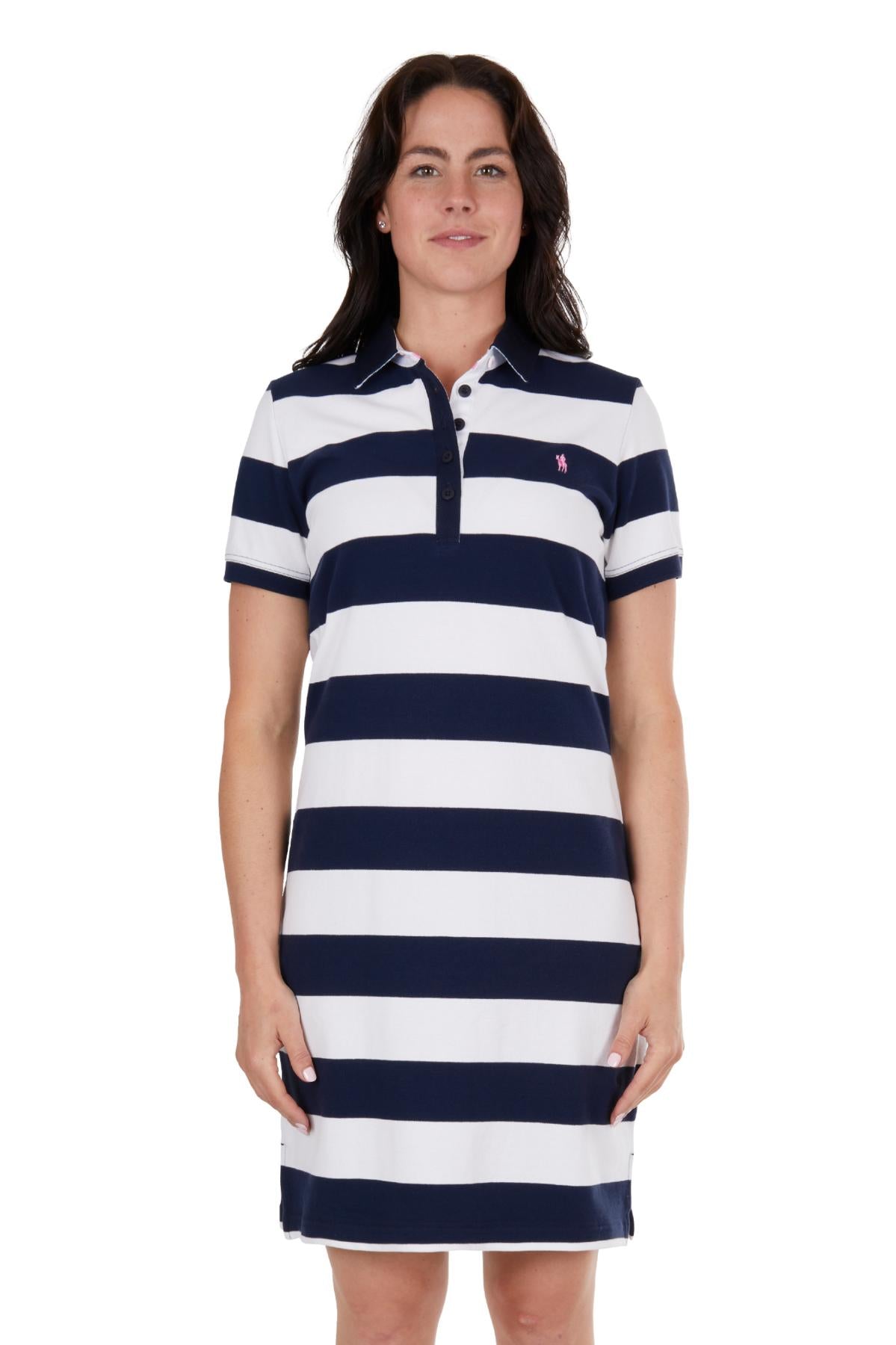 THOMAS COOK WOMENS BETH SHORT SLEEVE POLO DRESS NAVY/WHITE