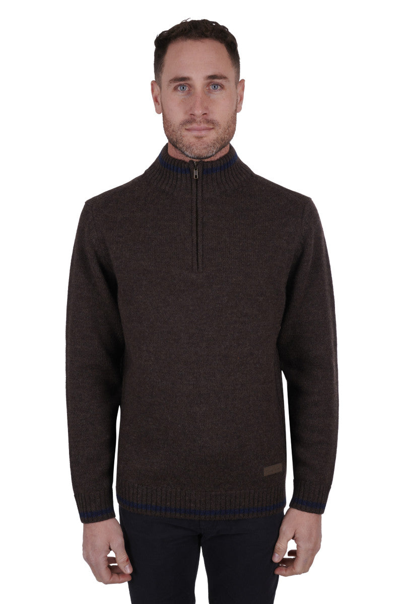 THOMAS COOK NICK 1/4 ZIP JUMPER DARK TAN