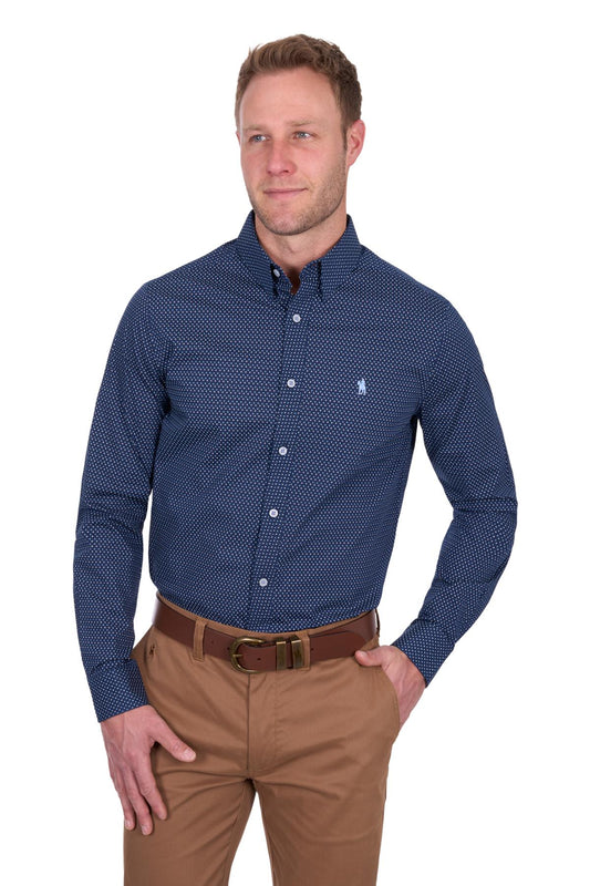 THOMAS COOK MENS DAVID TAILORED LS SHIRT NAVY/BLUE