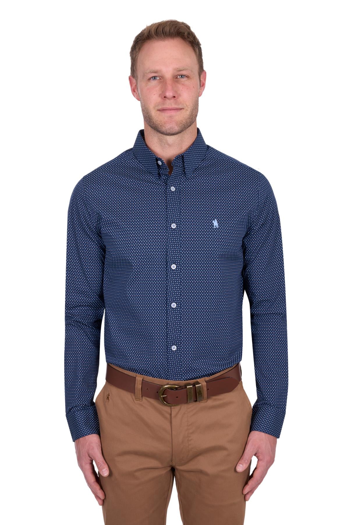 THOMAS COOK MENS DAVID TAILORED LS SHIRT NAVY/BLUE