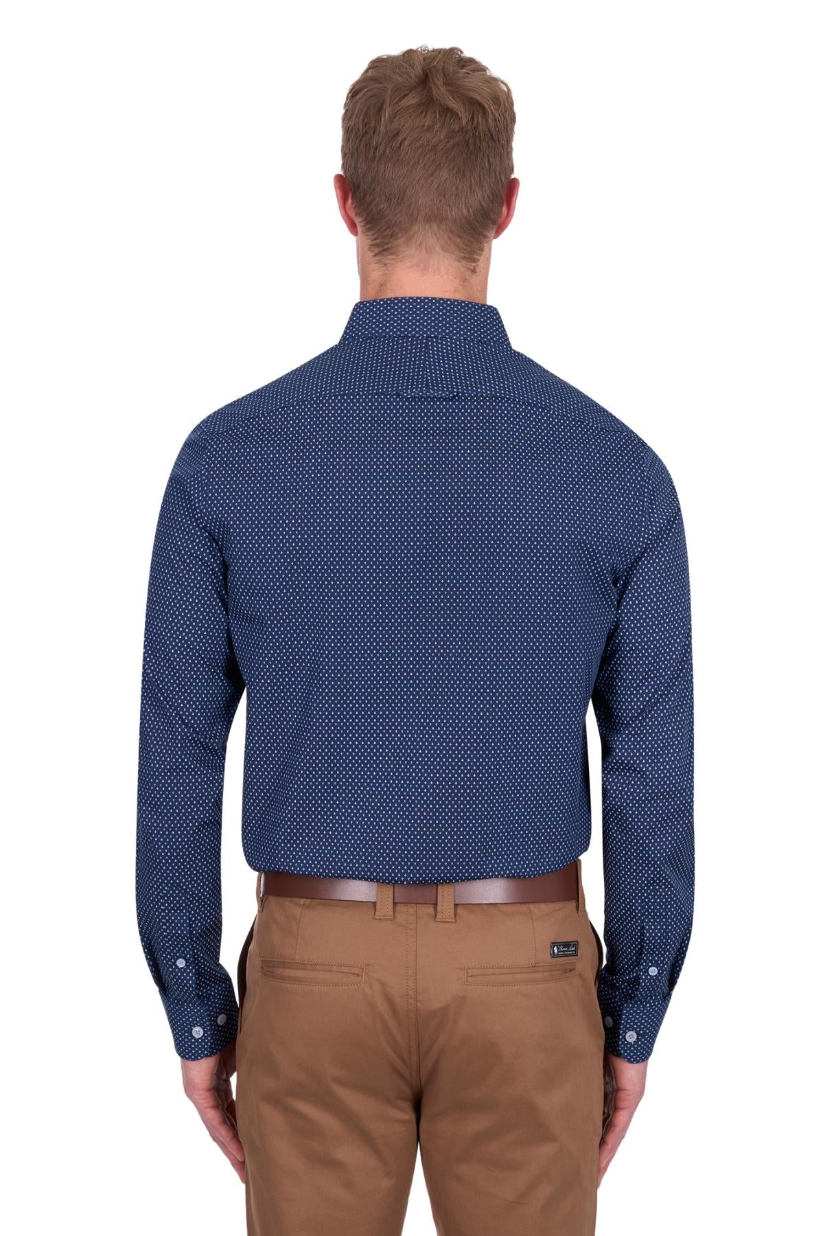 THOMAS COOK MENS DAVID TAILORED LS SHIRT NAVY/BLUE