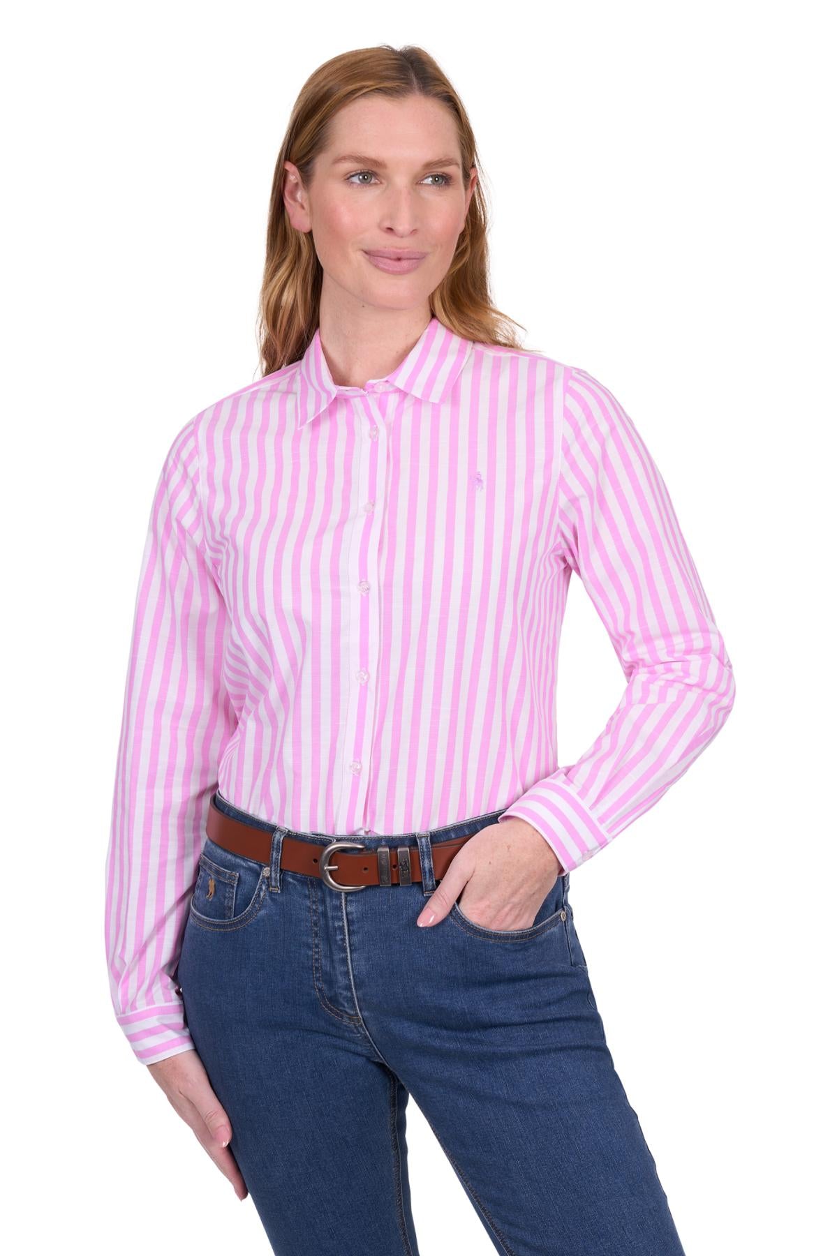 THOMAS COOK WOMENS CHARLOTTE LS SHIRT PINK/WHITE