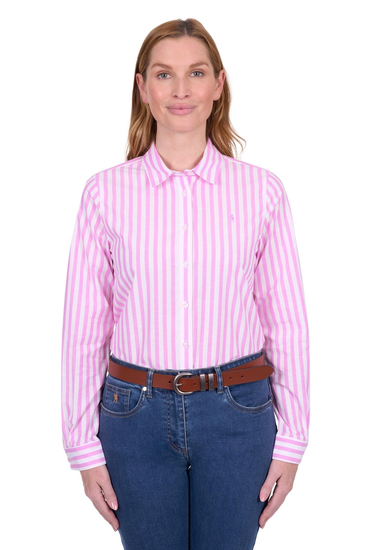 THOMAS COOK WOMENS CHARLOTTE LS SHIRT PINK/WHITE